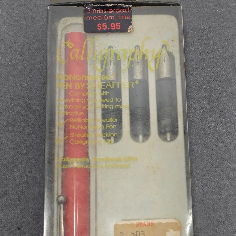 VINTAGE SHEAFFER CALLIGRAPHY No Nonsense Pen Set w/ 3 Nibs Orange Cracked Cap. J